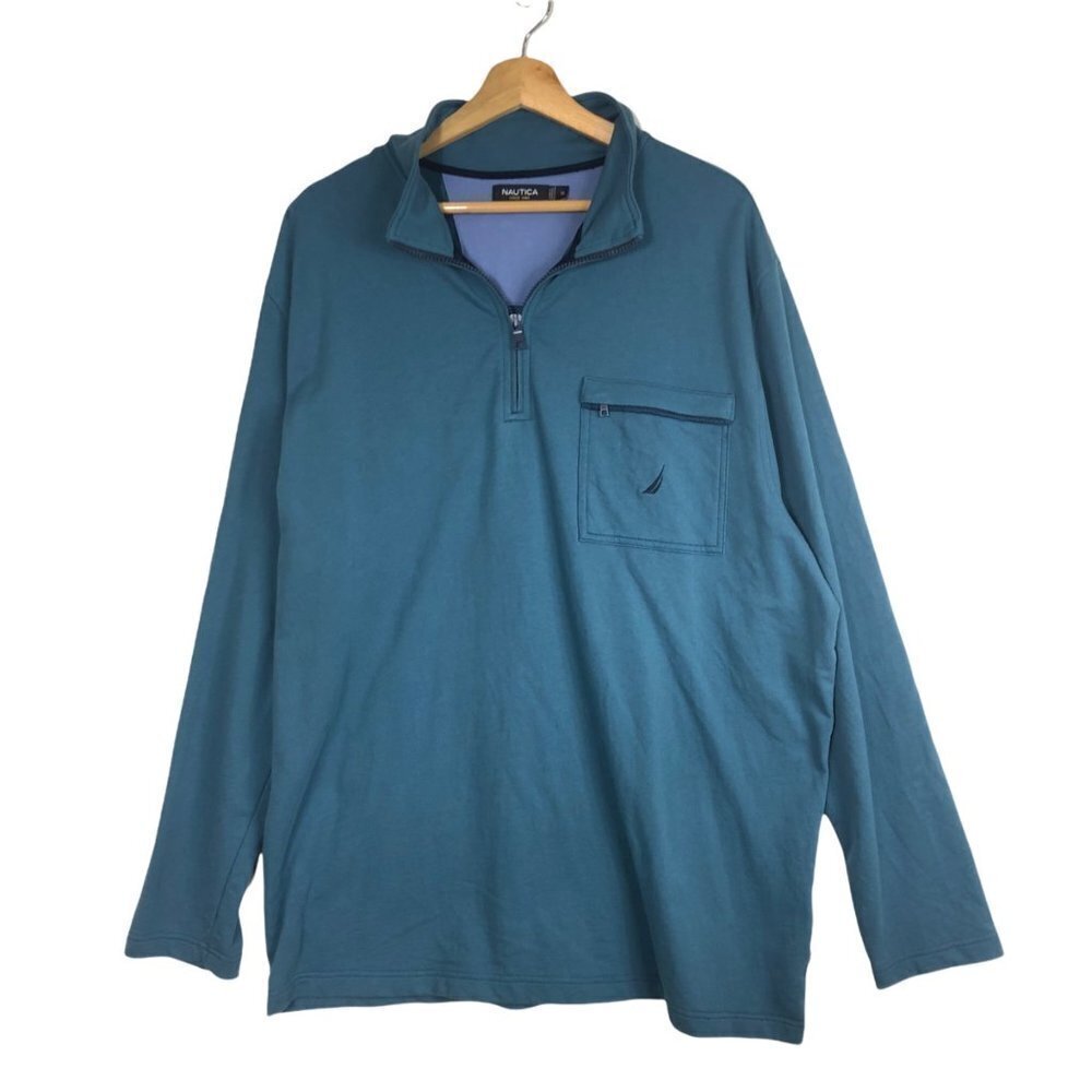 𝅺NAUTICA Men's Blue Pullover Quarter Zip Long Sleeve Shirt size XL